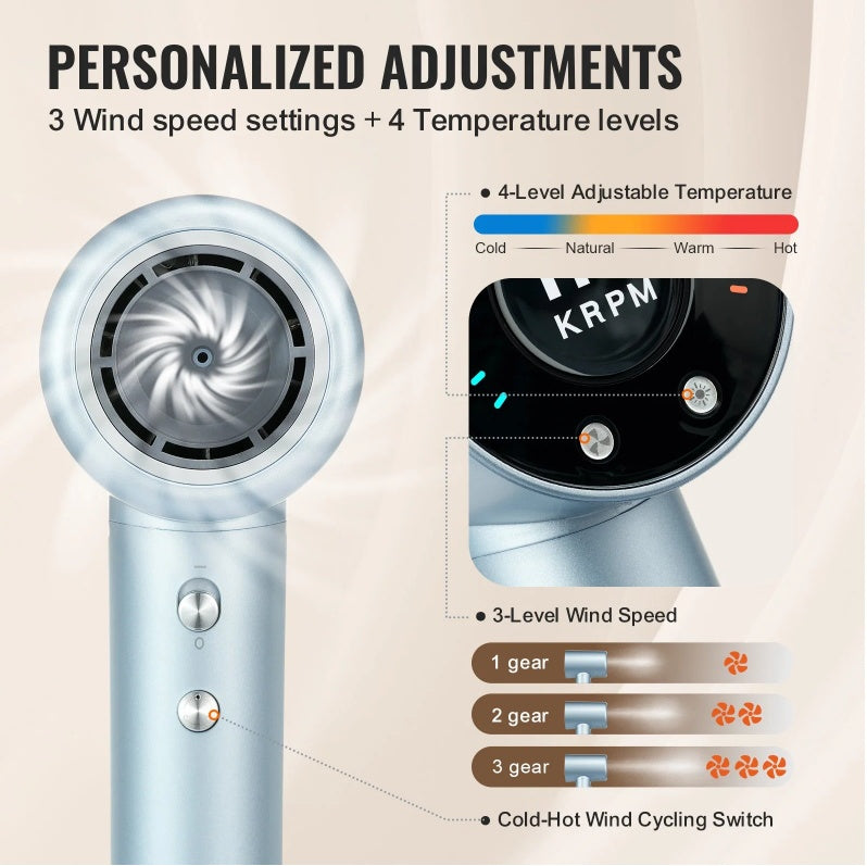 High-Speed Hair Dryer With 105,000RPM Brushless Motor, 200 Million